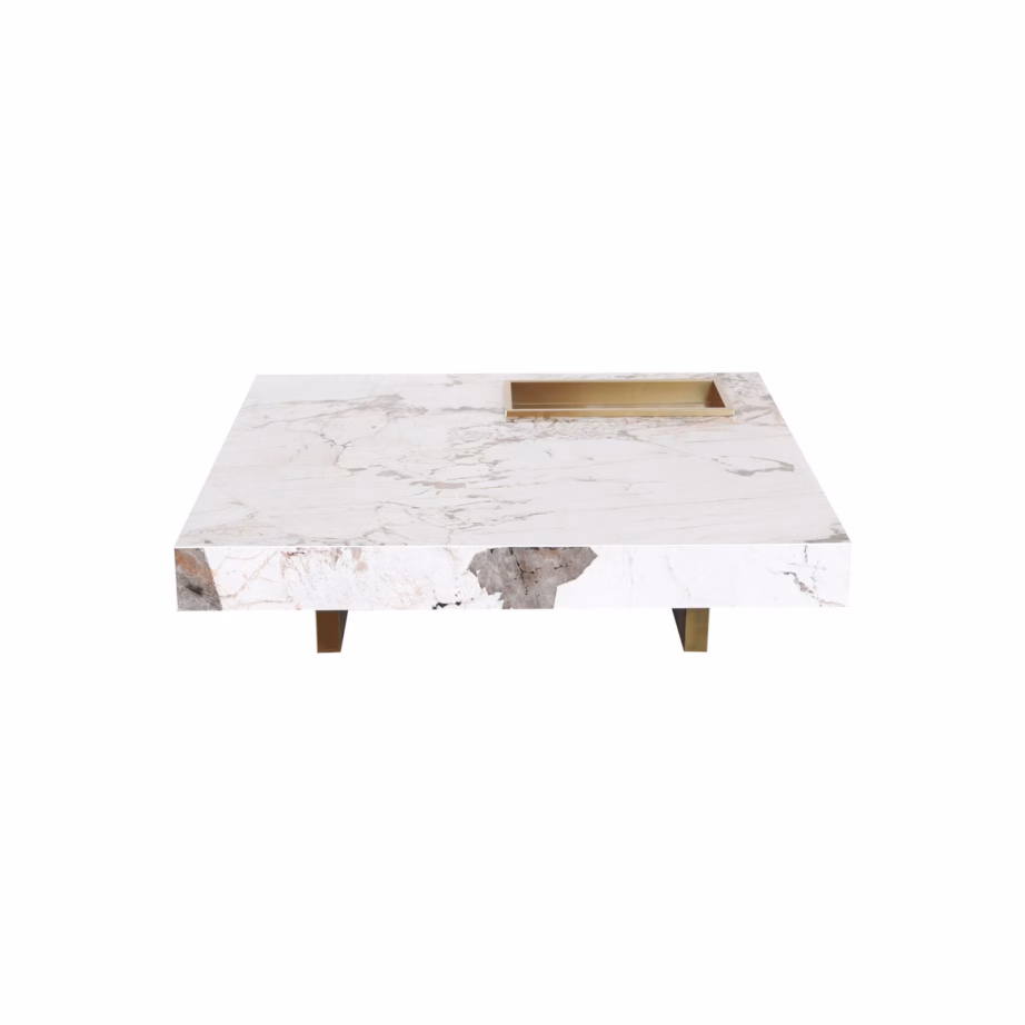 Madal marmorimustriga diivanilaud Livin Hill Modig M50, kuldtooni raam, 100×100 cm - 4