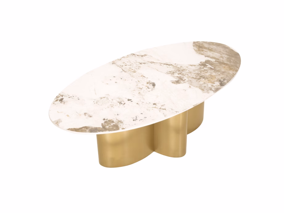 Ovaalne diivanilaud kuldse metallraamiga Livin Hill Modig M59, marmorimustriga, 130 x 70 cm - 5
