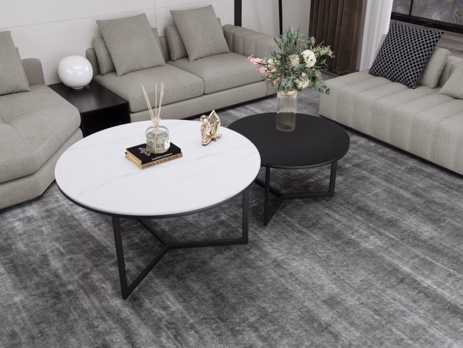 Ümmargune diivanilauakomplekt Livin Hill Modig M66, marmorimustriga, 80/60 cm - 15
