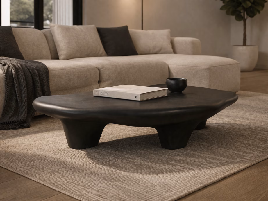 Must klaaskiust diivanilaud Livin Hill Modig M85B, orgaaniline kuju, 120×65 cm - 13
