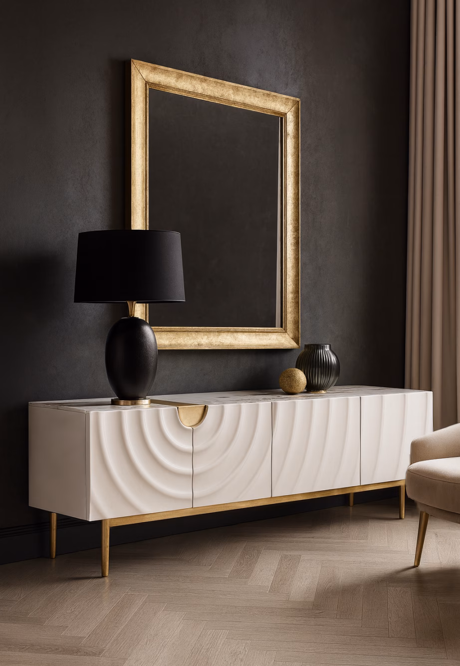 Art Deco stiilis TV-alus Livin Hill Stilig ST320, kreemjasvalge, kunstmarmorist pealispind - 4