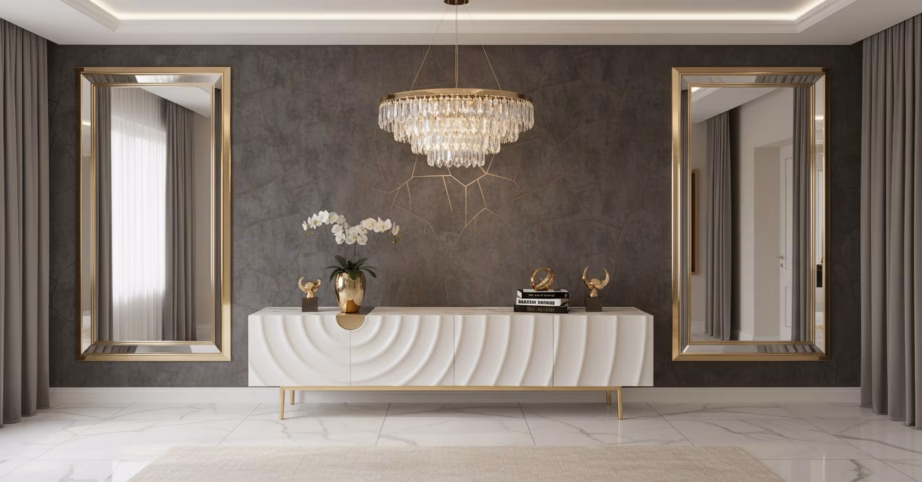 Art Deco stiilis TV-alus Livin Hill Stilig ST320, kreemjasvalge, kunstmarmorist pealispind - 7