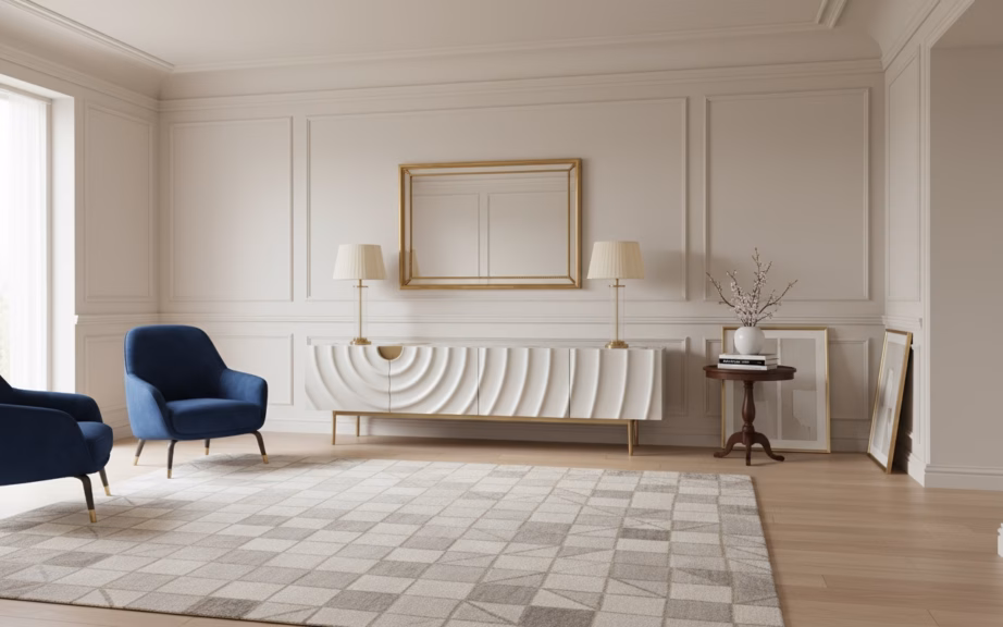 Art Deco stiilis TV-alus Livin Hill Stilig ST320, kreemjasvalge, kunstmarmorist pealispind - 8