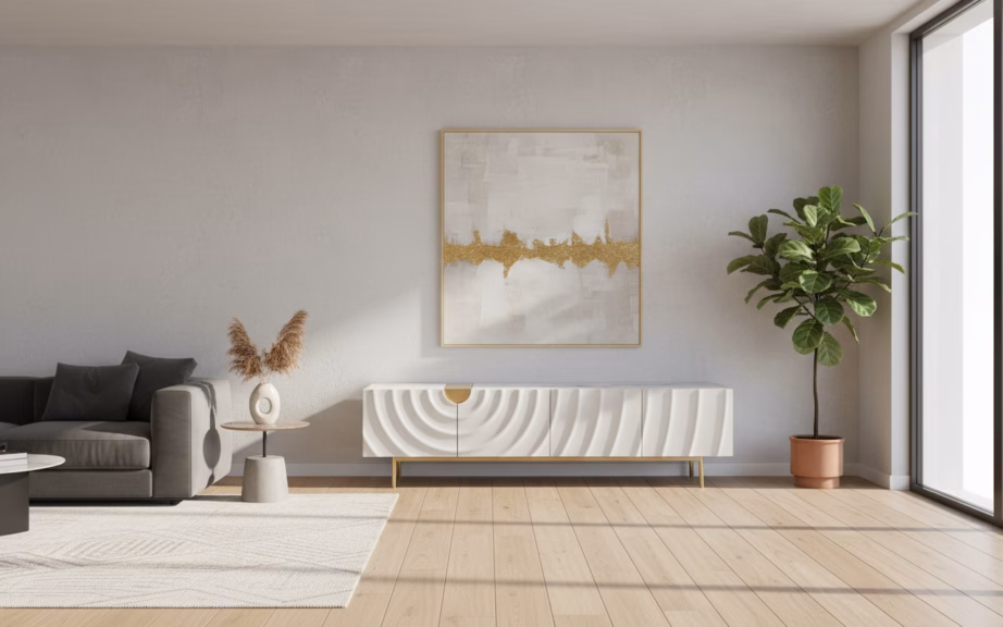 Art Deco stiilis TV-alus Livin Hill Stilig ST320, kreemjasvalge, kunstmarmorist pealispind - 9