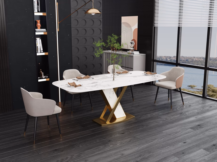 Marmormustriga söögilaud Livin Hill Modig M55, kuldtooni jalgadel, 180 cm - 20