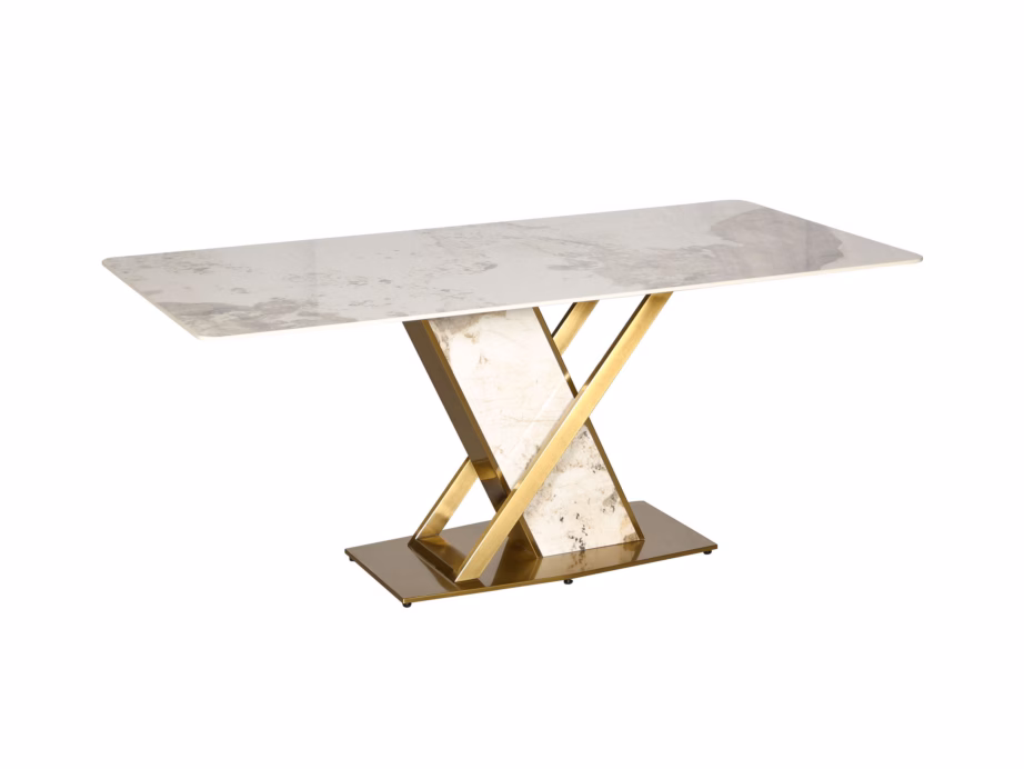 Marmormustriga söögilaud Livin Hill Modig M55, kuldtooni jalgadel, 180 cm - 5