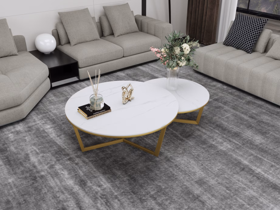 Kaasaegne diivanilaudade komplekt Livin Hill Modig M67, marmorimustriga, kuldtooni jalad - 9