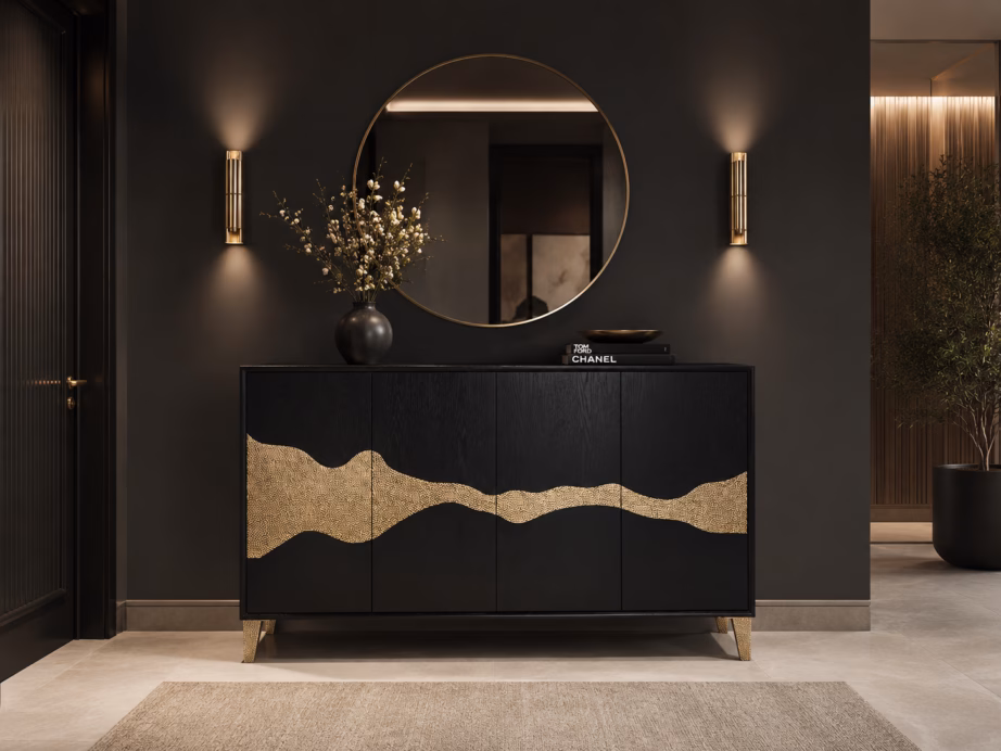 Must kuldse mustriga kummut Livin Hill Stilig ST374, 150 cm - 8