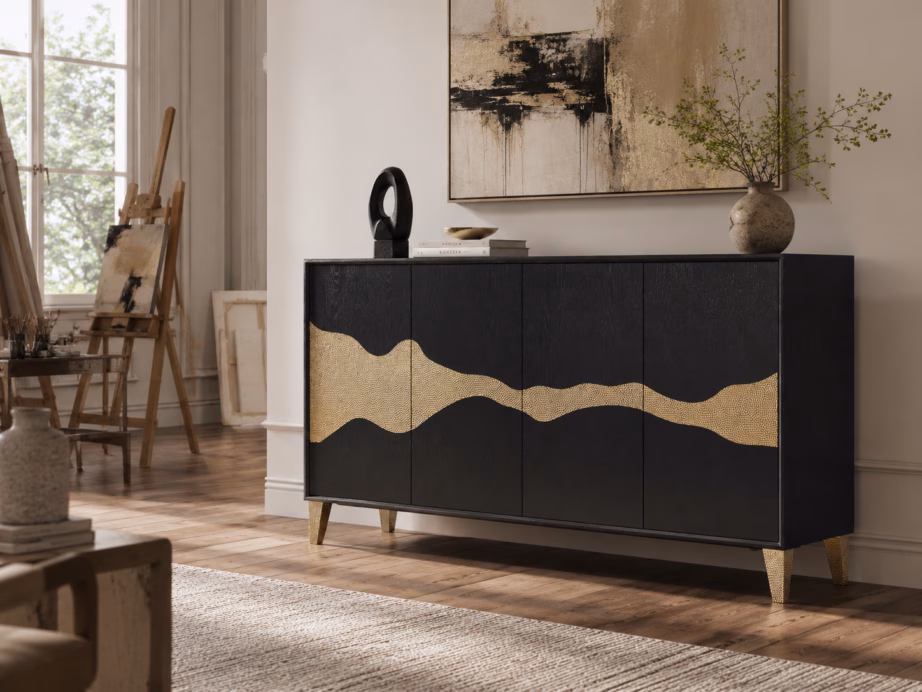 Must kuldse mustriga kummut Livin Hill Stilig ST374, 150 cm - 9