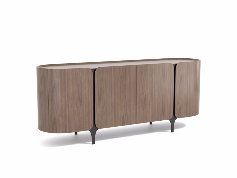 Pähklipuu spooniga puhvetkapp Livin Hill Sileno SE01, must metallraam, 200 cm - 2