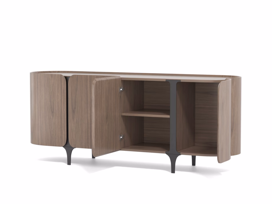 Pähklipuu spooniga puhvetkapp Livin Hill Sileno SE01, must metallraam, 200 cm - 3