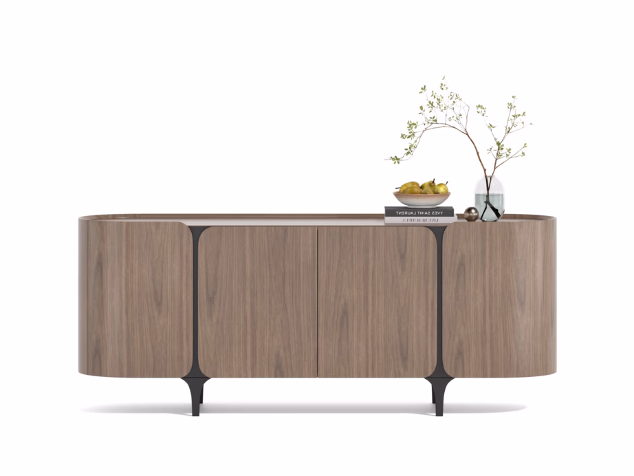 Pähklipuu spooniga puhvetkapp Livin Hill Sileno SE01, must metallraam, 200 cm - 5