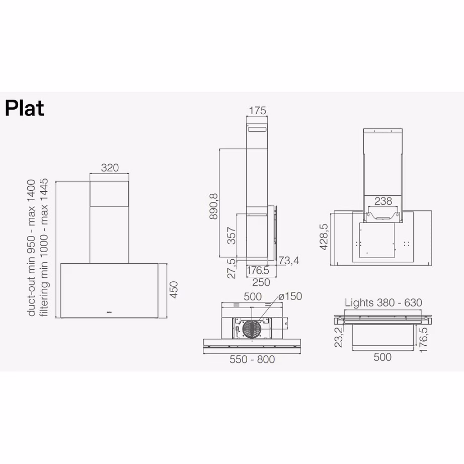 Seinale paigaldatav õhupuhasti Elica PLAT @ WH/F/55 PRF0165707A, 55 cm, valge klaas - 3
