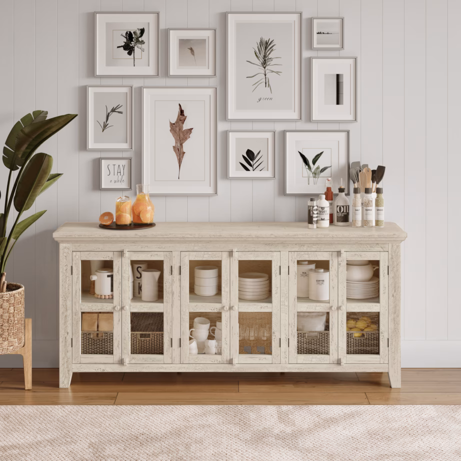 Rustikaalne elevandiluu tooni puhvetkapp Livin Hill Avola AV1610-70, klaasuksega, 178 cm - 8