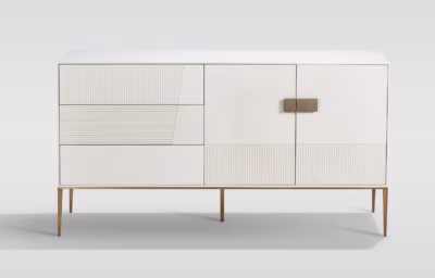 Murdvalge puhvetkapp Livin Hill Stilig ST102A, kuldtooni jalgadel, 160 cm