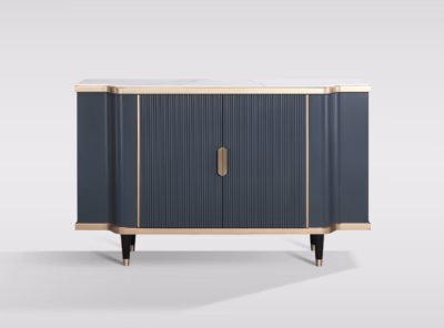Tumehall-sinine puhvetkapp Livin Hill Stilig ST317, tehismarmor, 150 cm