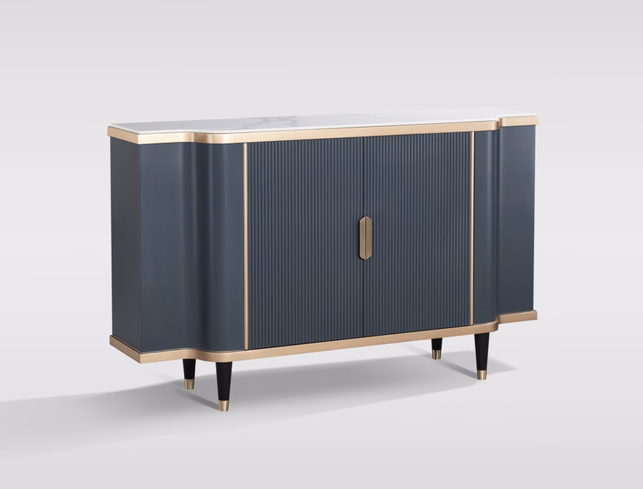 Tumehall-sinine puhvetkapp Livin Hill Stilig ST317, tehismarmor, 150 cm - 2