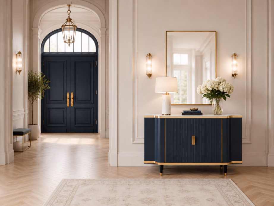 Tumehall-sinine puhvetkapp Livin Hill Stilig ST317, tehismarmor, 150 cm - 11