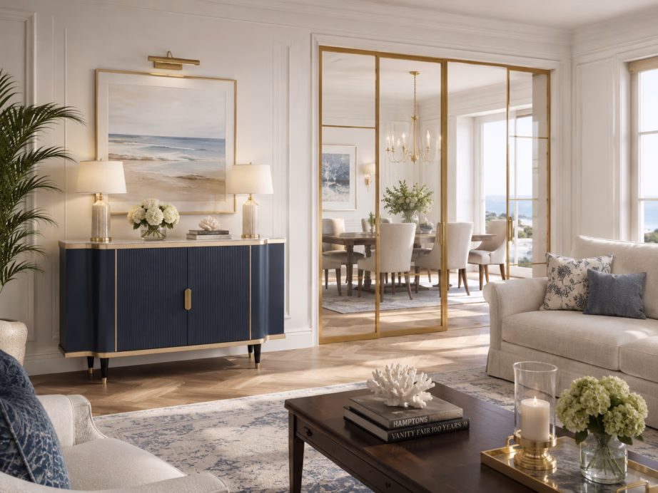 Tumehall-sinine puhvetkapp Livin Hill Stilig ST317, tehismarmor, 150 cm - 12