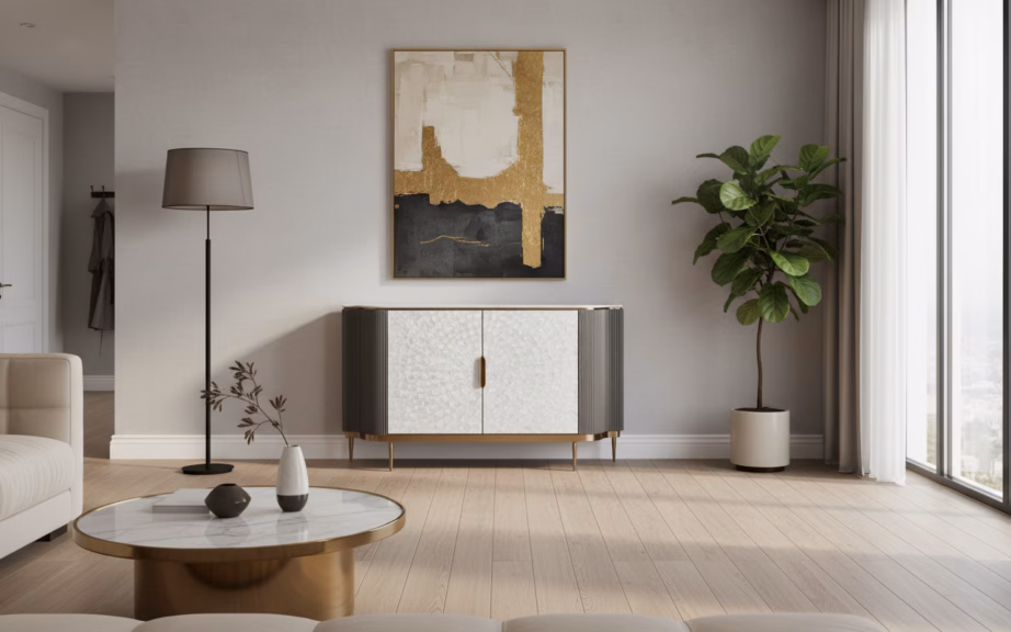 Grafiiditooni puhvetkapp Livin Hill Stilig ST906B, merikarbi esipaneeliga, 150 cm - 4