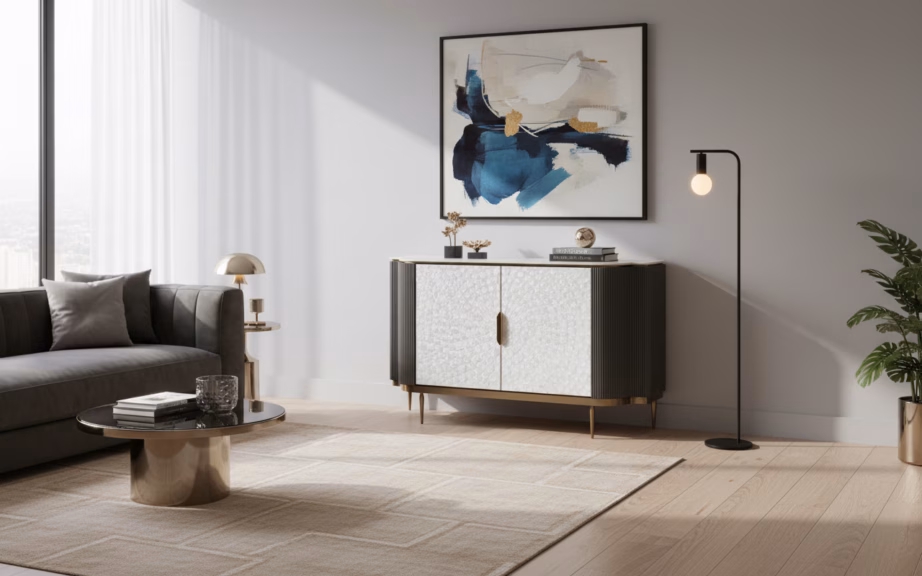 Grafiiditooni puhvetkapp Livin Hill Stilig ST906B, merikarbi esipaneeliga, 150 cm - 7