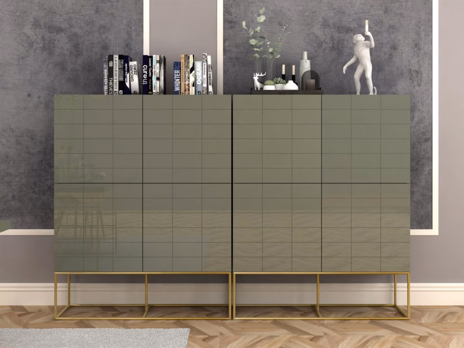 Tsementroheline kõrgläikega kõrge kapp Livin Hill Rose Hill RH04, 110 cm - 3