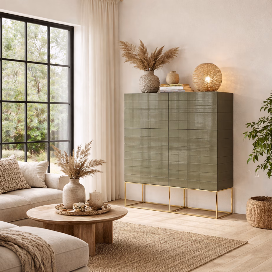 Tsementroheline kõrgläikega kõrge kapp Livin Hill Rose Hill RH04, 110 cm - 5
