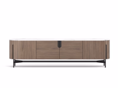 Pähklipuu spooniga TV-alus Livin Hill Silario SA02, 220 cm, marmormustriga pealispind