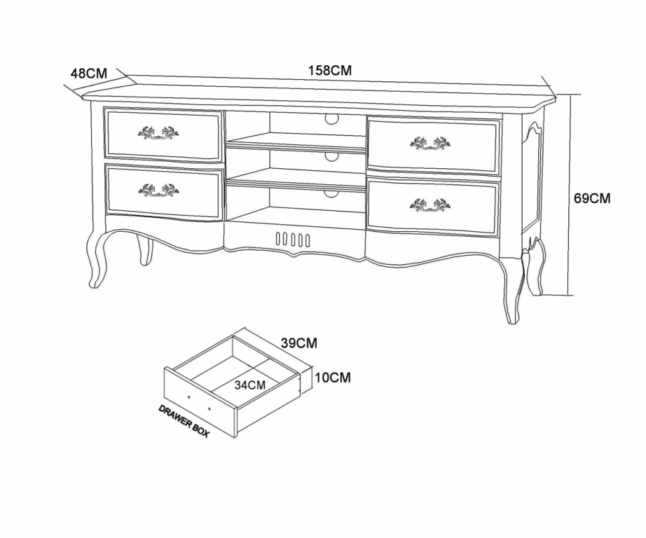 Täispuidust provintsilik TV-alus Livin Hill Venezia Bianco VEB834K, 158 cm, hele beež - 15