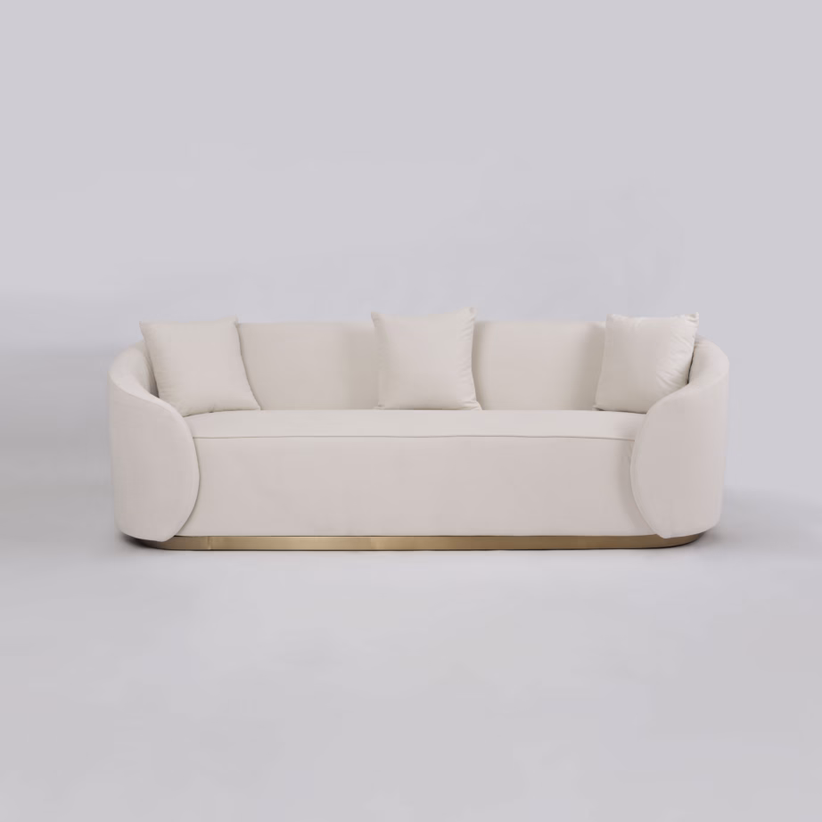 Valge sametdiivan Livin Hill Nua N19-2, kuldse alusega, 220 cm - 2
