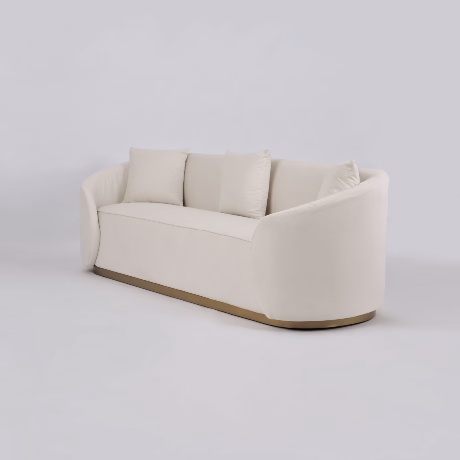 Valge sametdiivan Livin Hill Nua N19-2, kuldse alusega, 220 cm - 3