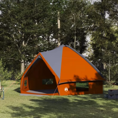 10-kohaline teepee telk, hall ja oranž, vettpidav 185T polüester, 567 x 470 x 242 cm