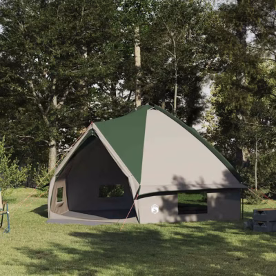 Teepee telk 10 inimesele, roheline-valge, 185T polüester, 567 x 470 x 242 cm
