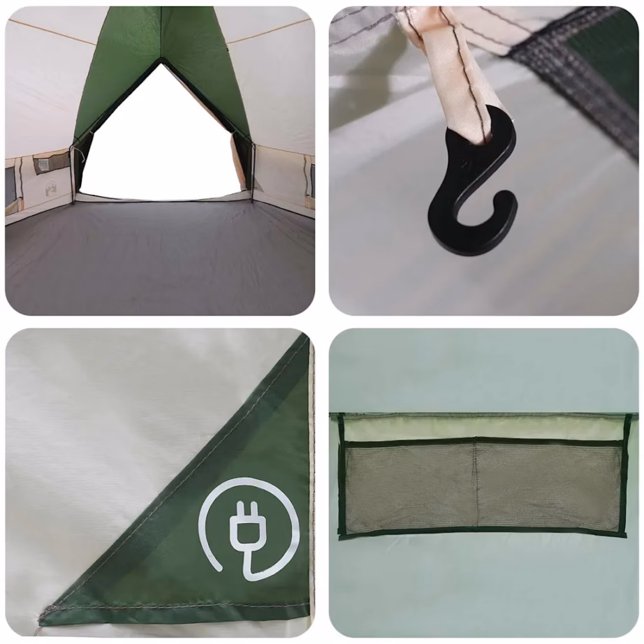 Teepee telk 10 inimesele, roheline-valge, 185T polüester, 567 x 470 x 242 cm - 11