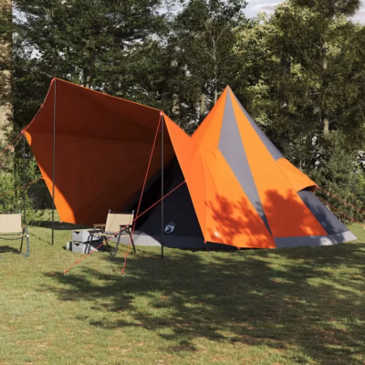 12-kohaline tipi telk varikatusega, hall ja oranž, 510 x 690 x 330 cm, taft