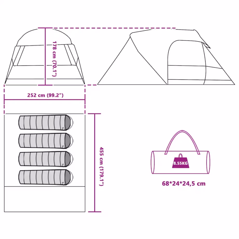 4-kohaline dome-telk esikuga, sinine, 455 x 252 x 178 cm - 11