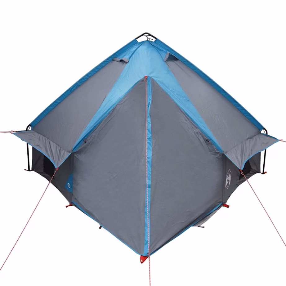 4-kohaline teepee telk, sinine ja hall, vettpidav 185T polüester, 388 x 320 x 169 cm - 7