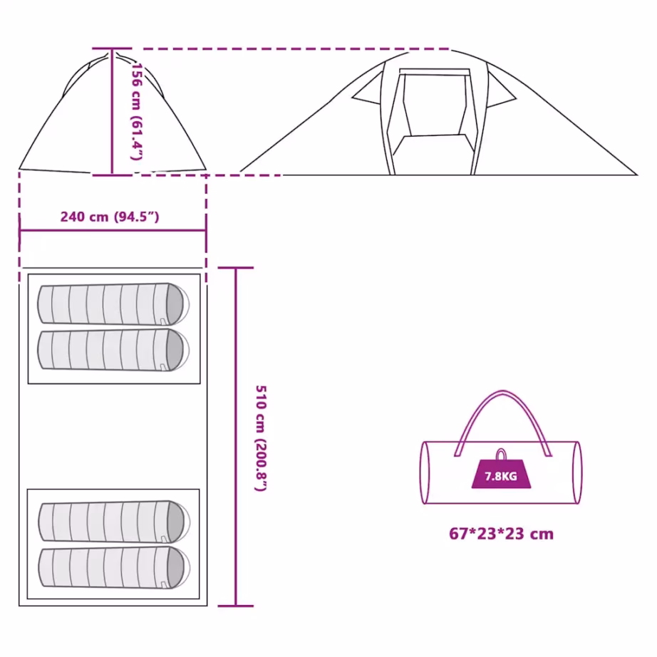 4-kohaline tunnelitelk õhuava ja katusega, sinine, 510 x 240 x 156 cm, taftkangas - 10