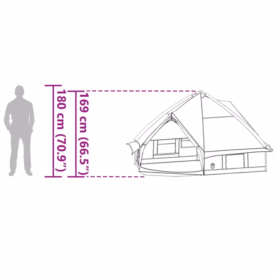 4-kohaline teepee-telk, roheline/hall, 388 x 320 x 169 cm - 13
