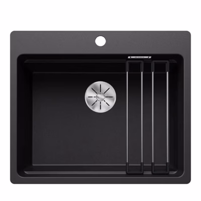 Pealt süvistatud köögivalamu BLANCO ETAGON 6-F SILGRANIT™, must, 1 kauss, 60 cm aluskapile