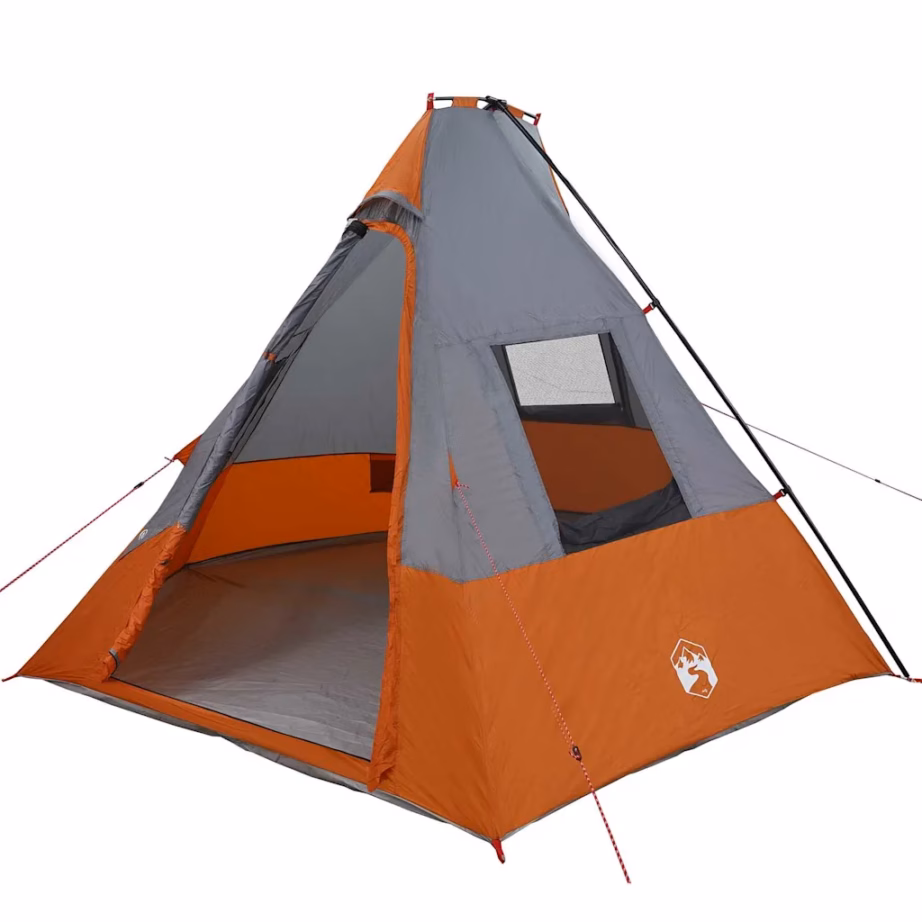 6-kohaline katusega tipi telk e-porti ja akendega, hall/oranž taft, 383 x 338 x 217 cm - 2