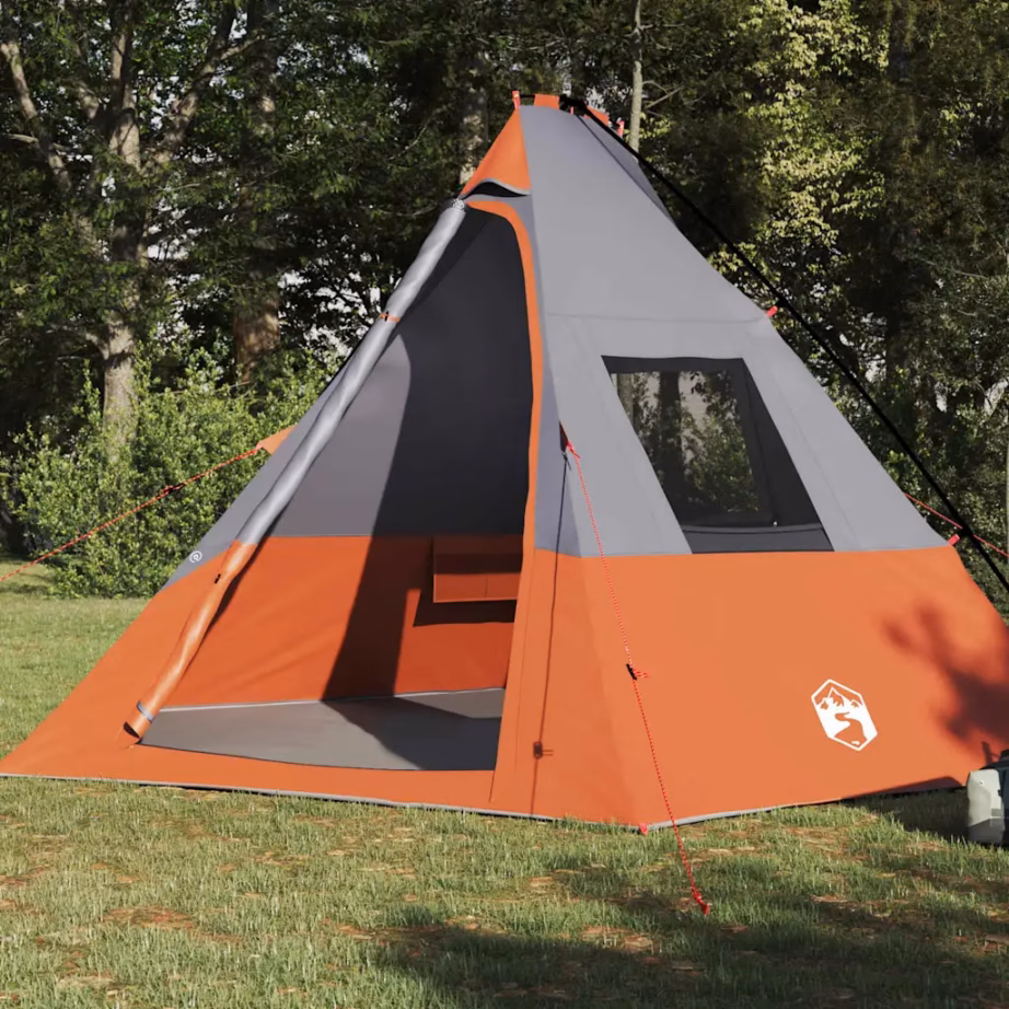 6-kohaline katusega tipi telk e-porti ja akendega, hall/oranž taft, 383 x 338 x 217 cm - 3