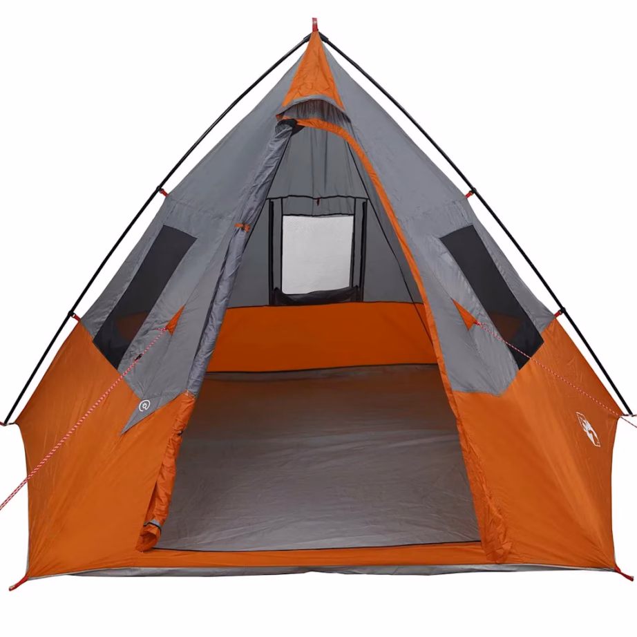 6-kohaline katusega tipi telk e-porti ja akendega, hall/oranž taft, 383 x 338 x 217 cm - 4