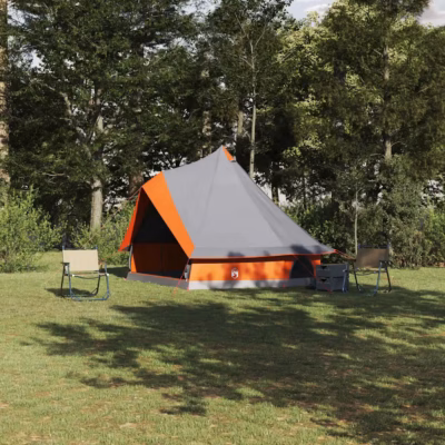 8-kohaline tipi pere telk varikatusega, hall ja oranž, taft, 400 x 346 x 250 cm