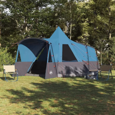 8-kohaline teepee telk katusega, sinine 185T polüester, 720 x 465 x 295 cm