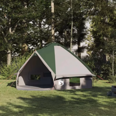 8-kohaline teepee telk, roheline ja valge, 490 x 410 x 210 cm, 185T polüester
