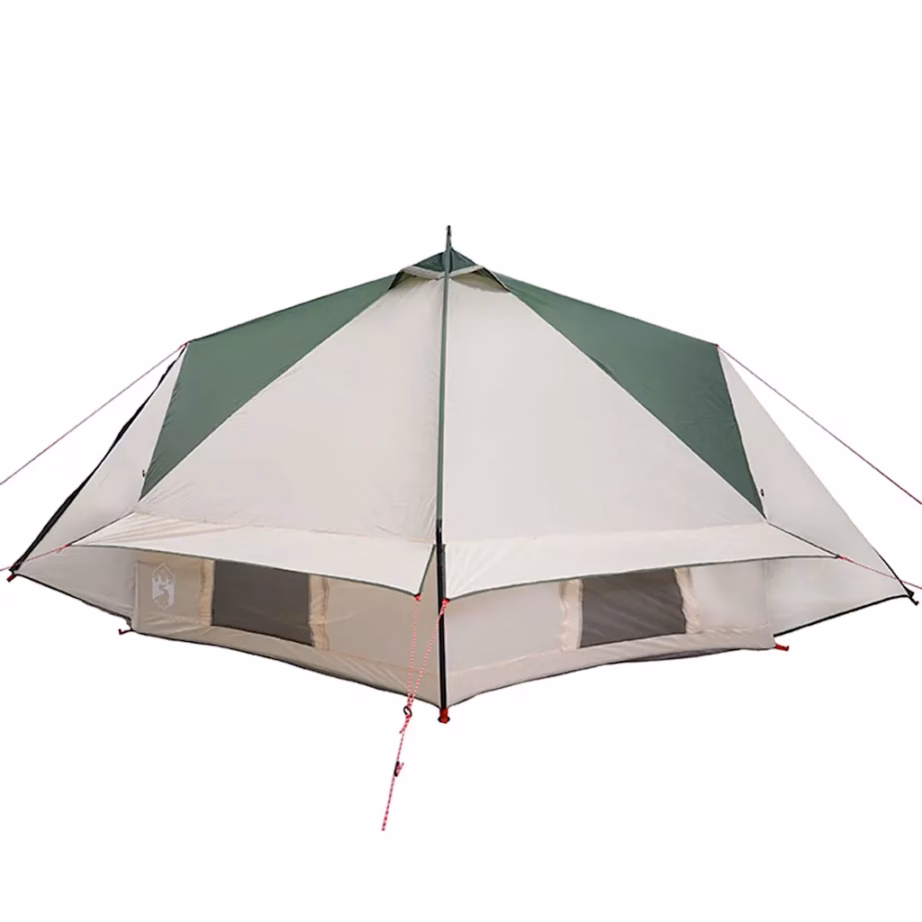 8-kohaline teepee telk, roheline ja valge, 490 x 410 x 210 cm, 185T polüester - 6