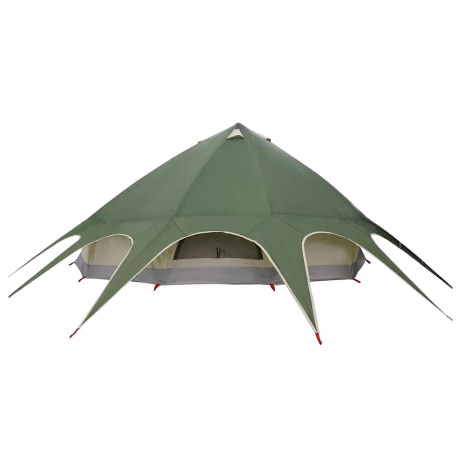 9-kohaline teepee telk, roheline-hall, veekindel polüester, 502 x 502 x 297 cm - 8