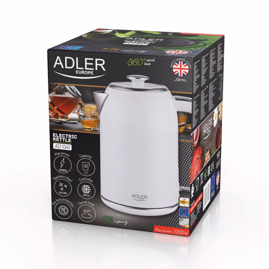 Veekeetja Adler AD 1341, 1,7 l, roostevaba teras, 2200 W, valge - 3