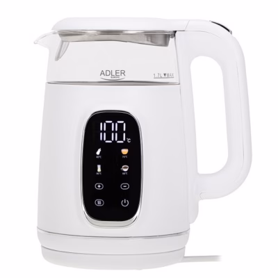 Veekeetja Adler AD 1305, 1,7 l, 2200 W, puutetundlik juhtimine, valge/hõbedane